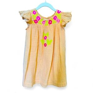 Charming BOUTIQUE Peach Kids Dress with Floral Embroidery